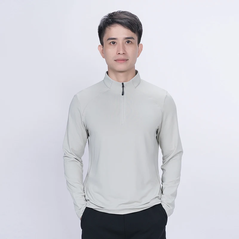 

Мужская футболка с воротником-стойкой и половиной молнии с длинным рукавом, повседневный деловой стиль, приталенный топ для осенне-весенней одежды для дома и улицы