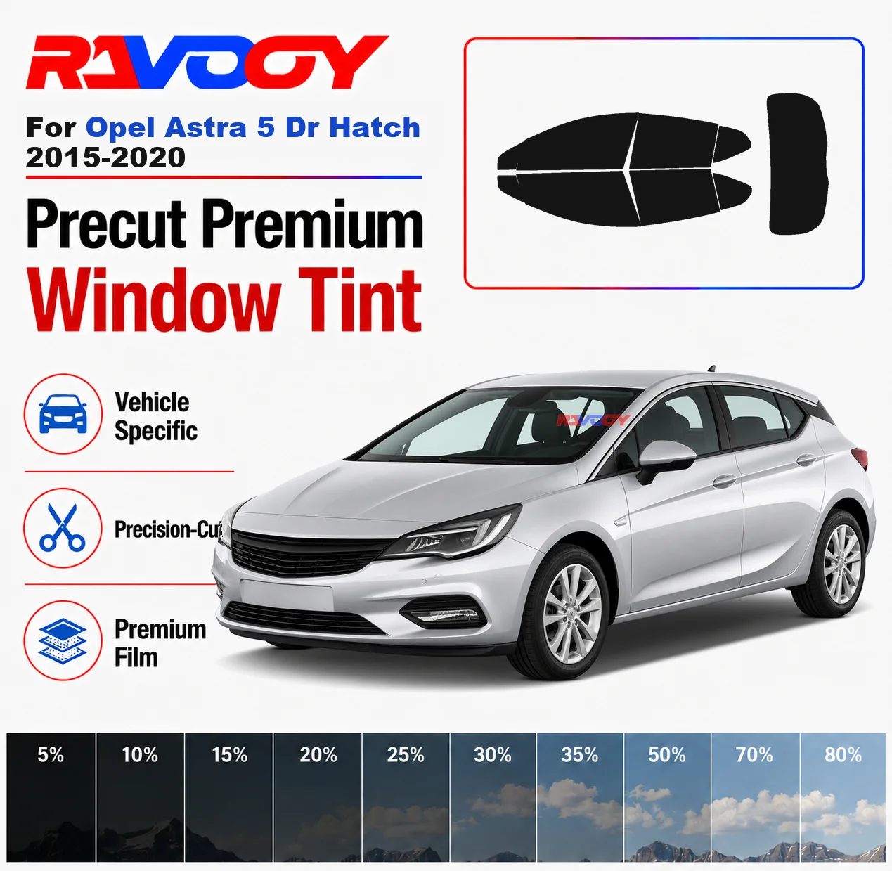 

Premium Precut Window Tint Kit Front Rear Windows Rear Windshield For Opel Astra 5Dr Hatch 2015-2020 Car Solar Nano Ceramic Film