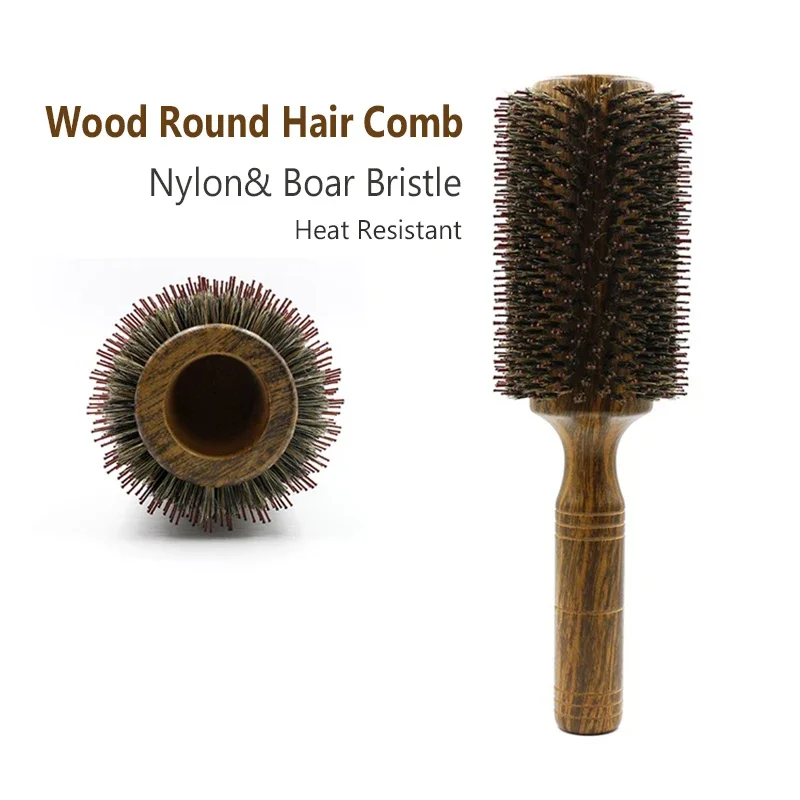 

Professional 65mm Wood Round Hairbrush Roll Hairdresser Combs Boar Bristle Curly Hair Brush Straightening Brush For Hairdresser