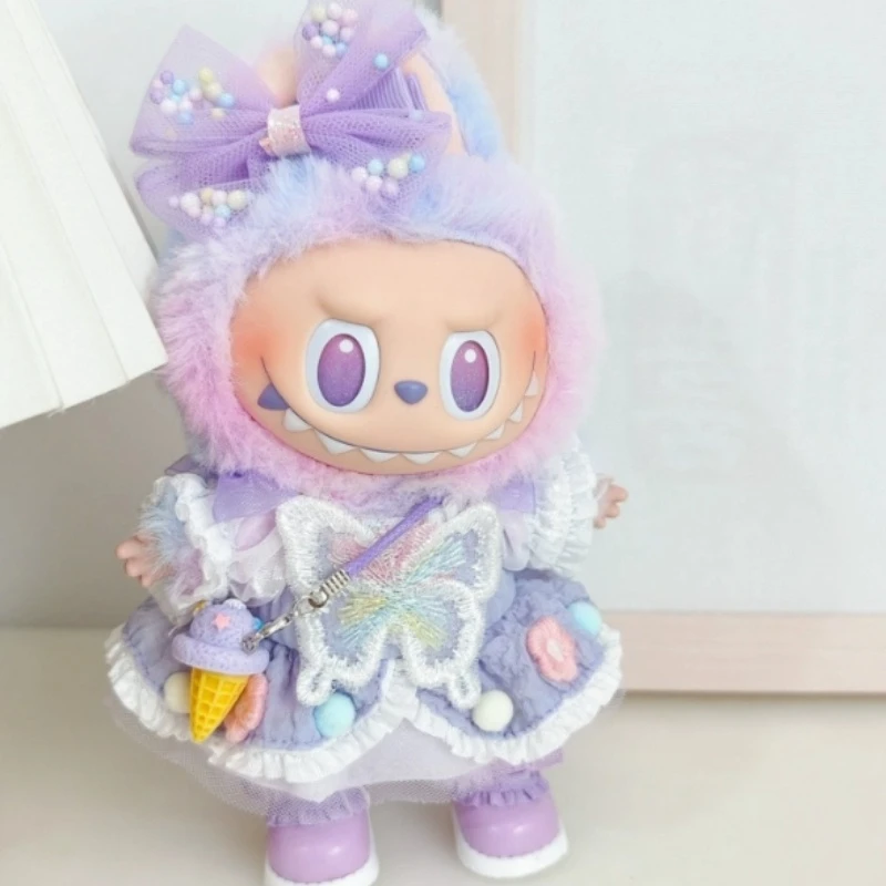 

17cm Labubu Big Into Energy V3 Glue Doll Clothes Cute Lucky Purple Dress Bow Diy Clothes Accessories Gift