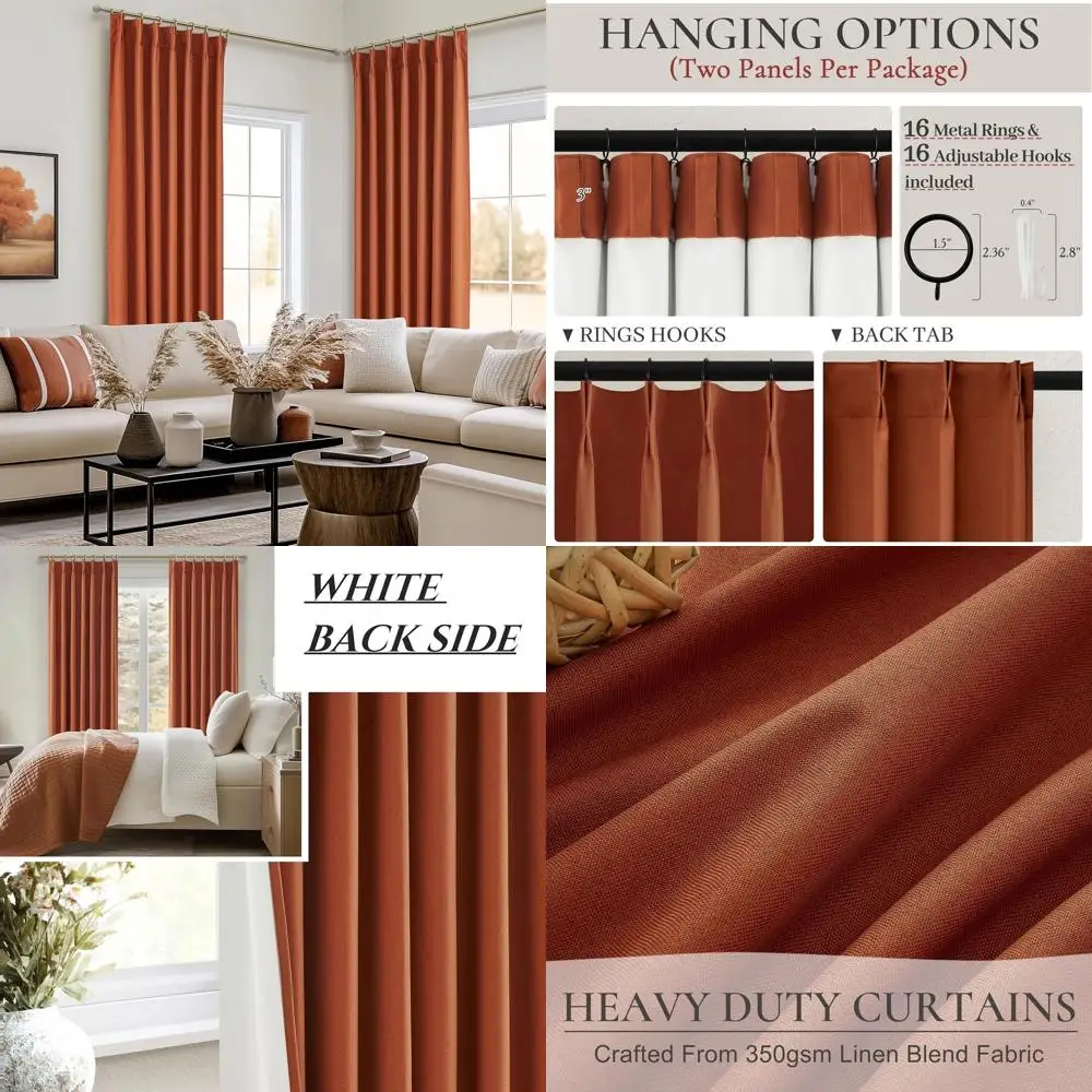 

Burnt Orange Pinch Pleat Blackout Curtains, 90 Long, 2-Panel Set for Living/Bedroom, Terracotta Autumn, Vintage Copper, 70s Styl