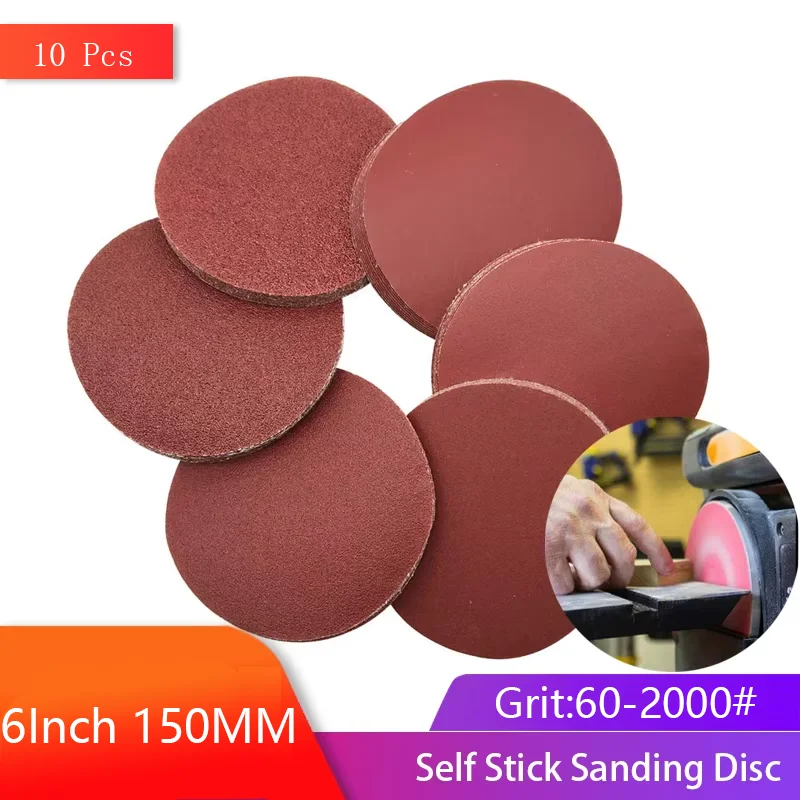 

10pcs 6inch PSA Sanding Disc Aluminum Oxide Sanding Paper Adhesive Backed Sandpaper Sander Attachment for Random Orbital Sander
