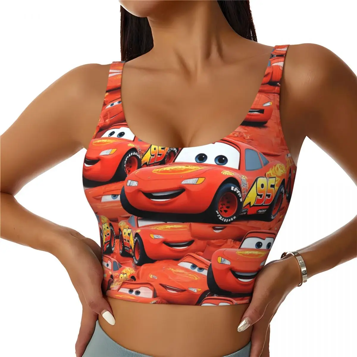 

Изготовленные на заказ укороченные топы на бретелях для тренировок Lightning McQueen 95, бесшовные спортивные бюстгальтеры для йоги и бега