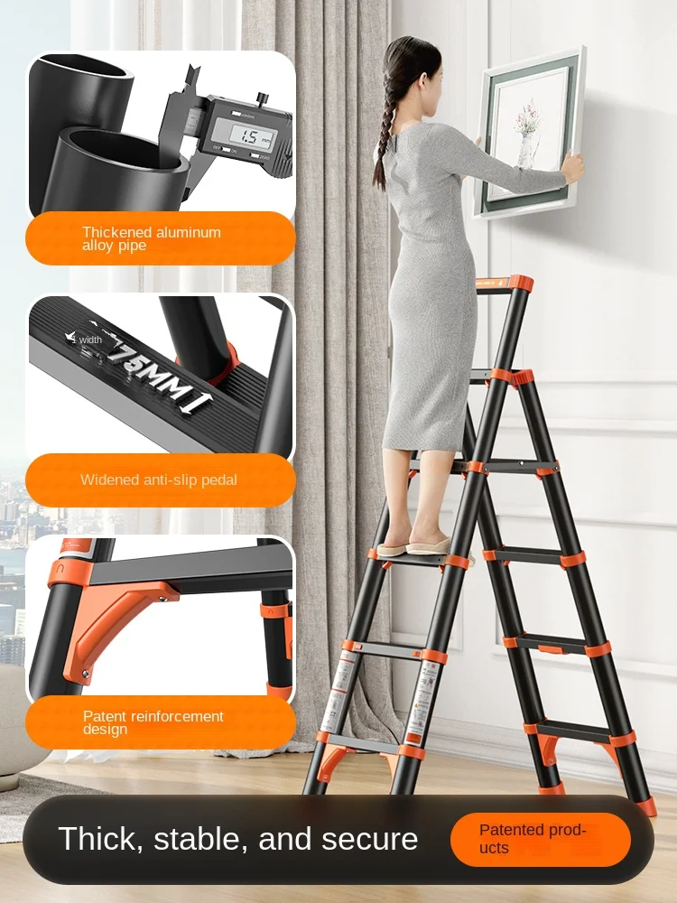 Aluminum alloy ladder household folding telescopic herringbone ladder indoor multifunctional thickened lift