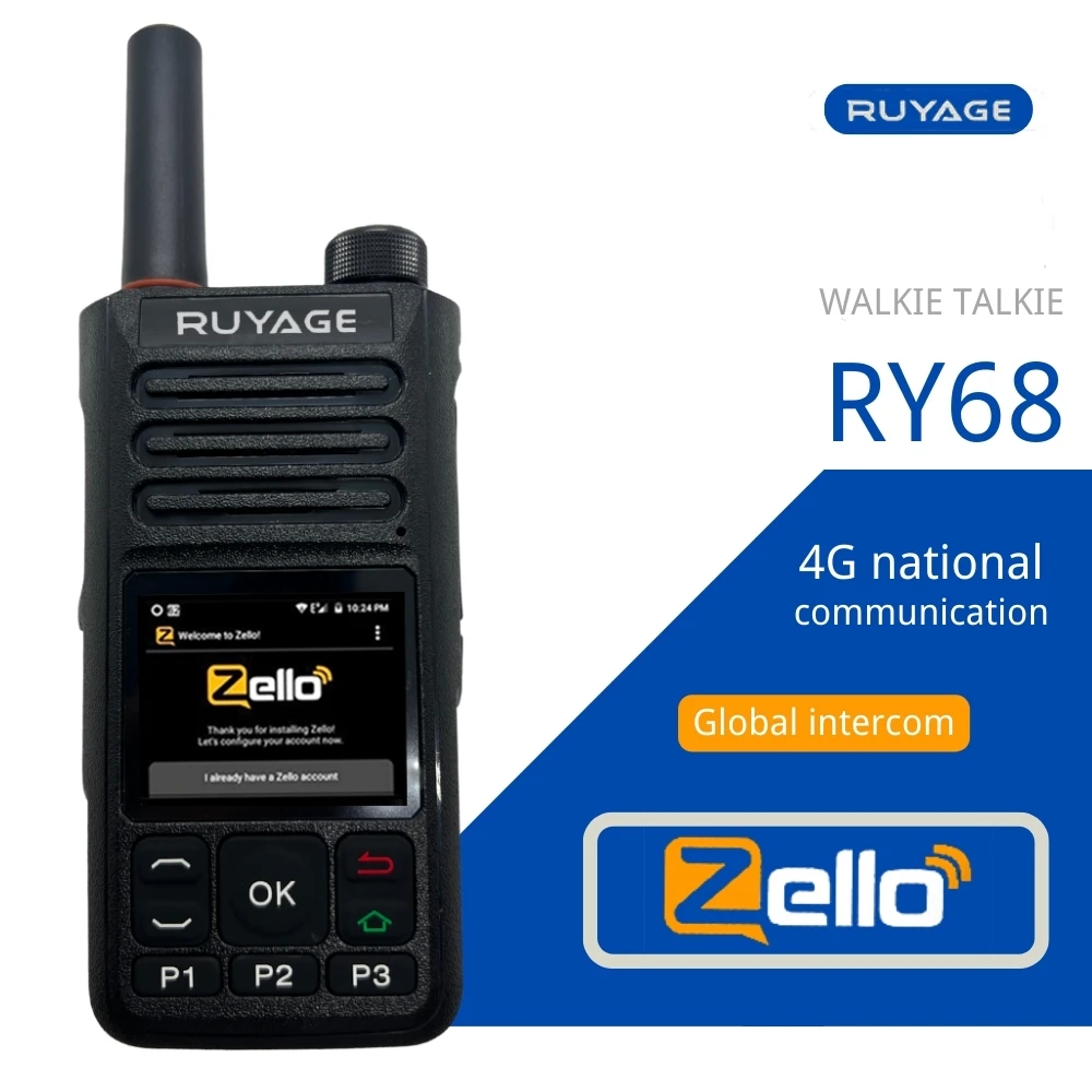 Ruyage-RY68 Zello Walkie Talkie, 4G Radio with Sim Card, WiFi, Bluetooth, Long Range, Powerful, Powerful, 100km