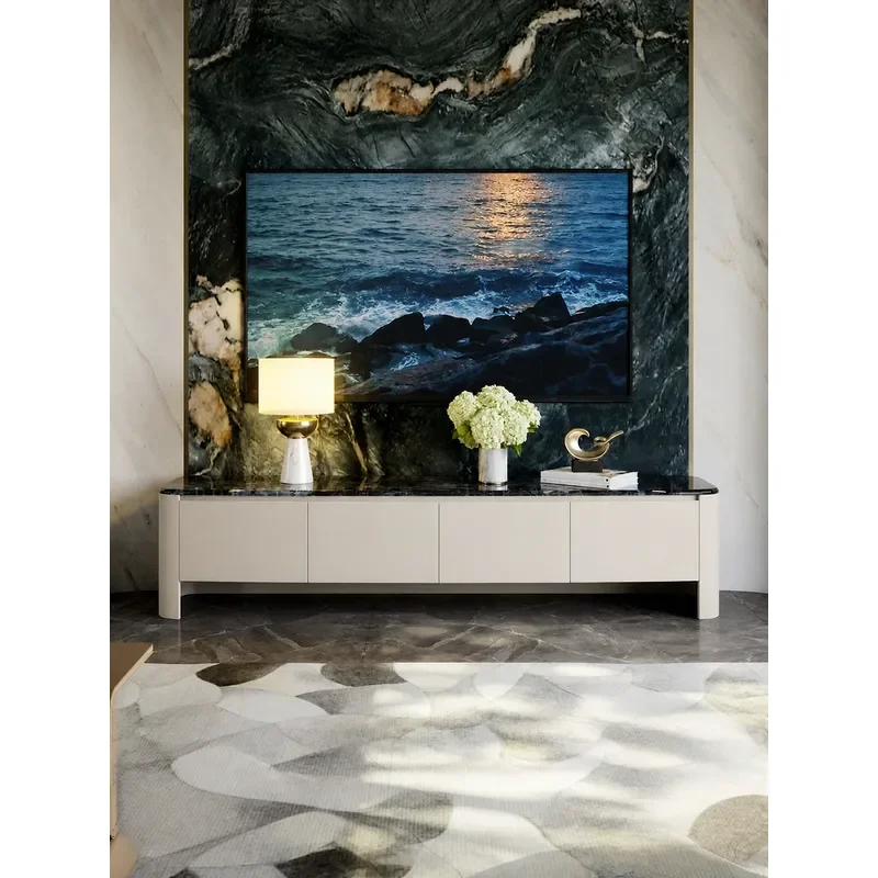 Modern Minimalist Marble TV Cabinet Solid Wood Storage Floor Console for Living Room Home Furniture Light Luxury Design