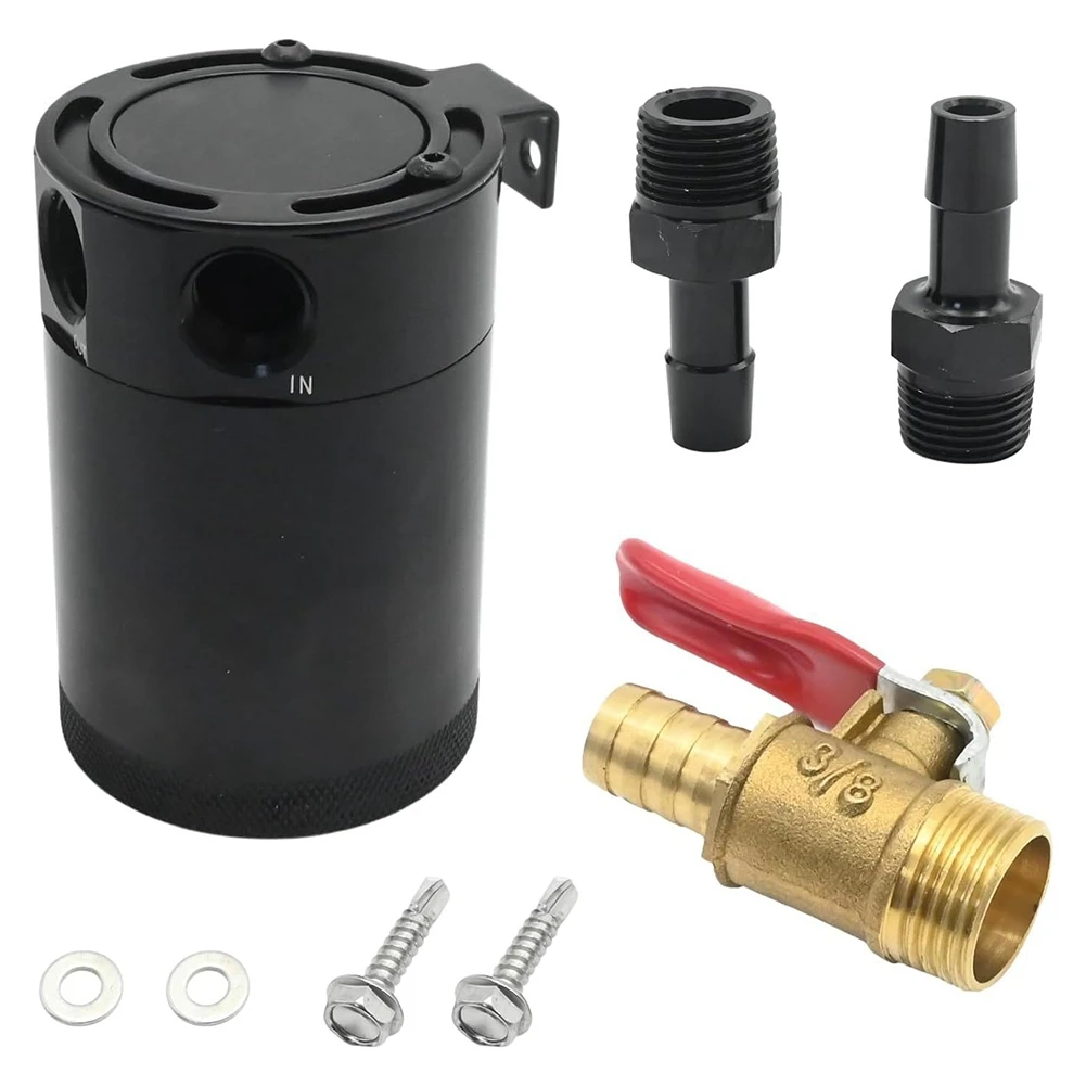 

Inlet Outlet 2-Port Compact Baffled Oil Catch Can Tank 150ML NEW 3/8" NPT With Removable Valve 2-Hole Oil Kettle