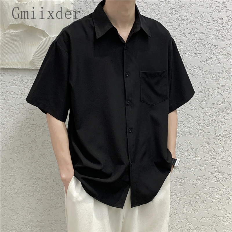 Korean Street Handsome Short Sleeved Shirt for Men's Summer Thin Blouse Trend Ulzzang Versatile Casual High Street Punk Shirt