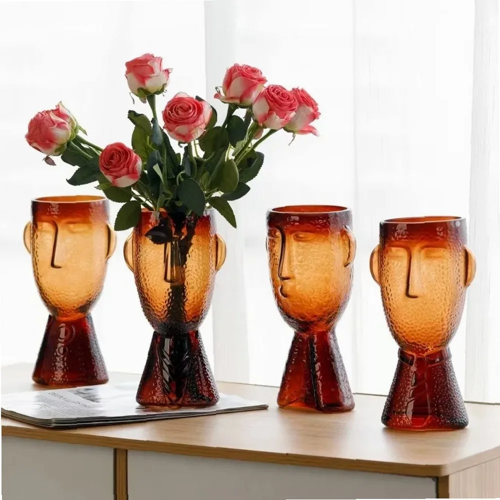 Creative Crystal Clear Human Face Vase Irregular Shape Artistic Hydroponic Vase Funny Glass Abstract