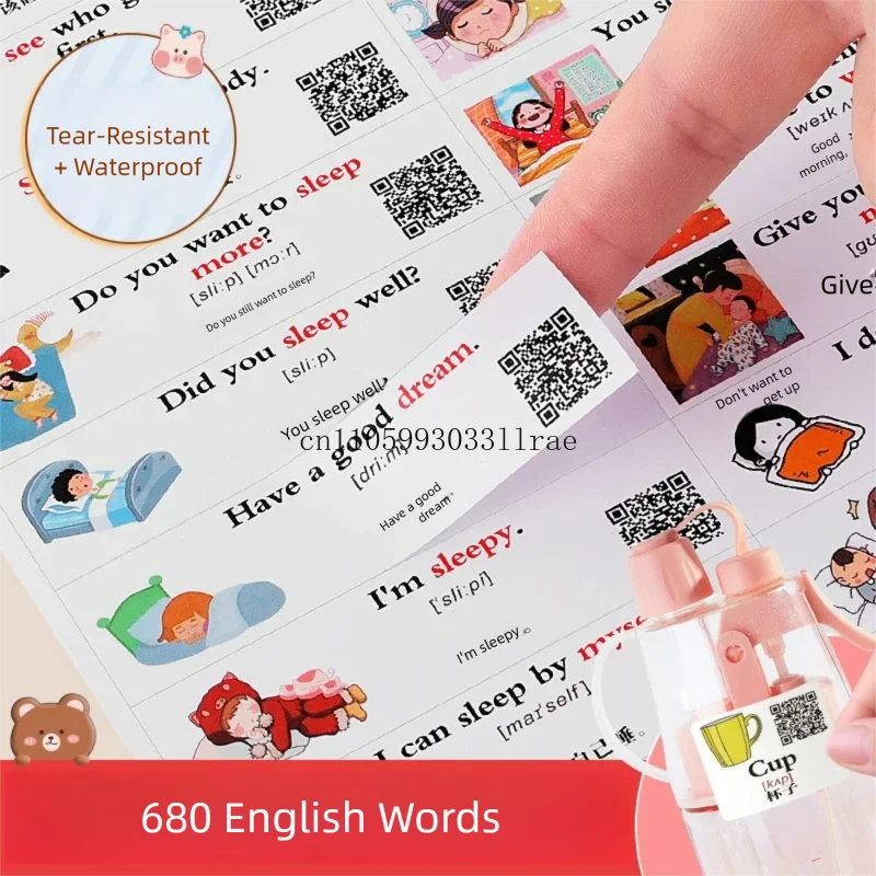 

Family Scene English Stickers: Everyday Life Oral English for Children's English Word Learning Sticky Notes