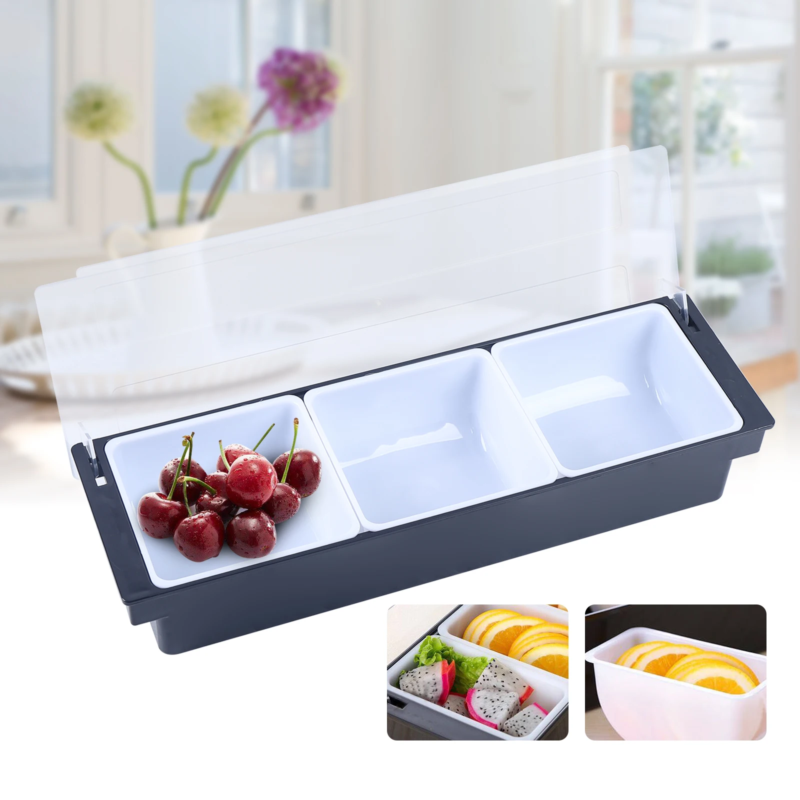 Ingredient Container Set of 3 Barbecue Storage Container with Lid 3 x 400 ml Compartments for Fruits with Transparent Hinged Lid