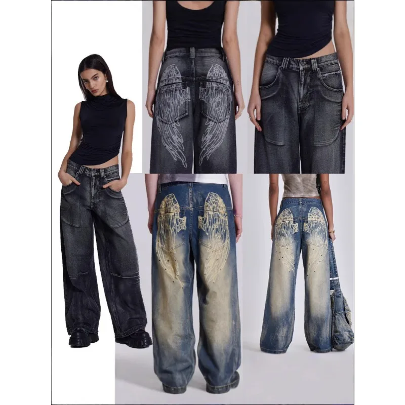 Women Spring Summer Trousers Large Size Jeans Straight Y2k Punk Wind Zipper New Fashion Individuality Casual Premium Vintage