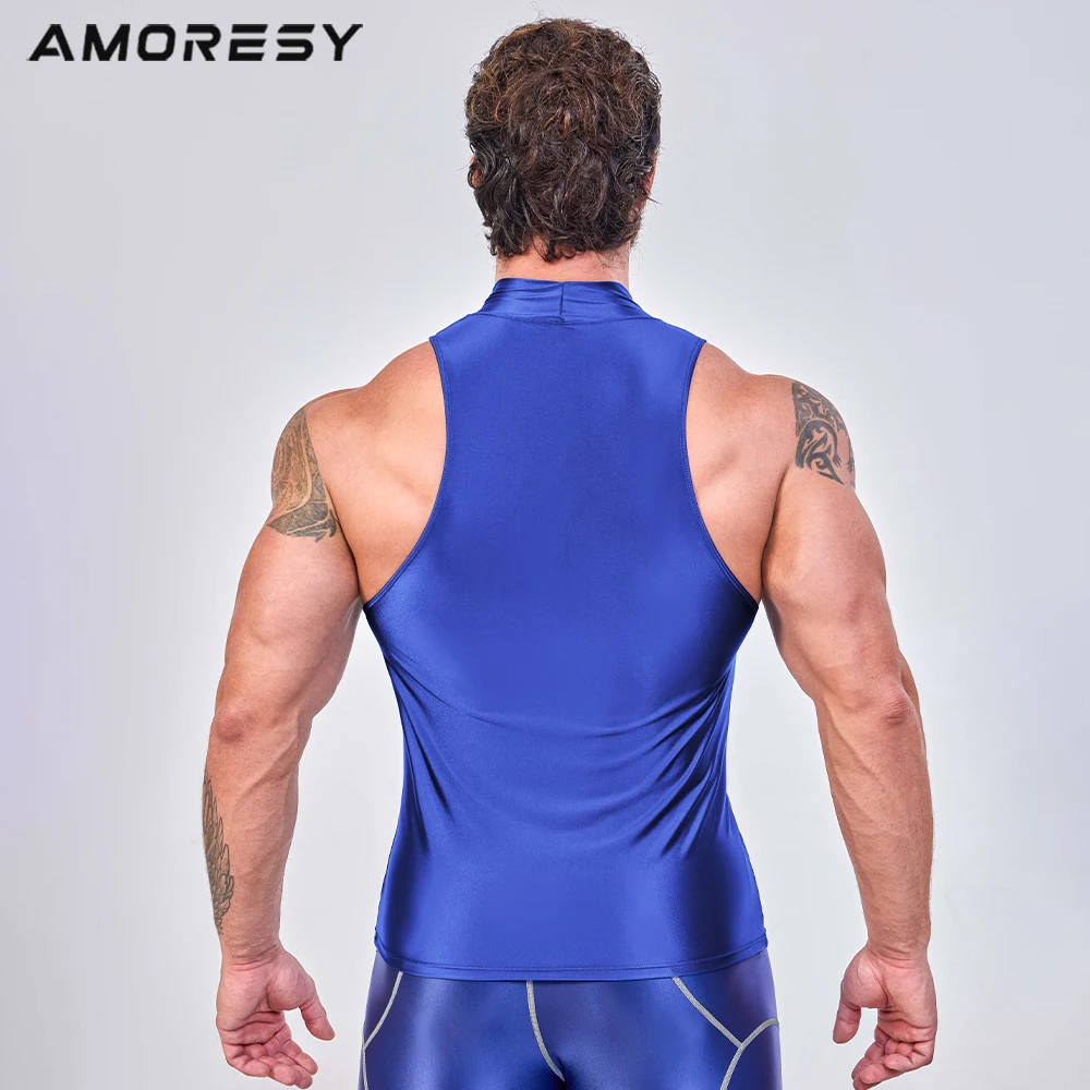 AMORESY Hercules series men\'s hurdle high collar sports vest bottom inner wear breathable tight training