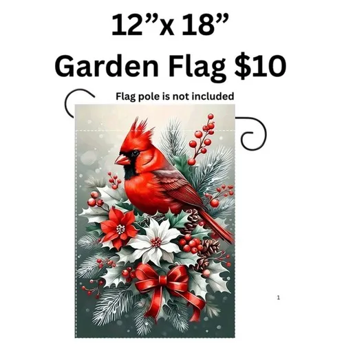 Garden flag, 12” x 18”, Winter cardinal bird, burlap polyester double-sided EYY IIX SSL