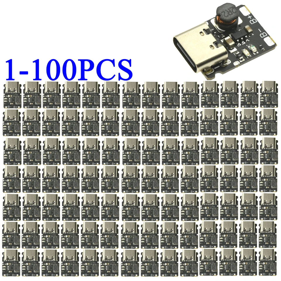 1-100PCS Módulo Mini Tipo-C 5V 2A para Carga e Descarga, Placa de Proteção de Carga, Conversor Boost 1S 4.2V 3.7V para Bateria de Lítio 18650
