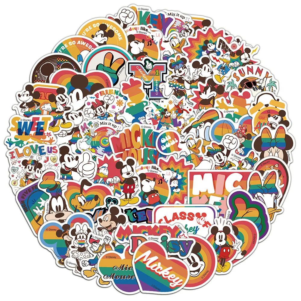 

50pcs Cute Cartoon Colorful Mickey Design Graffiti Stickers Waterproof Diy Decals For Laptop Phone Ipad Notebook Luggage Decor