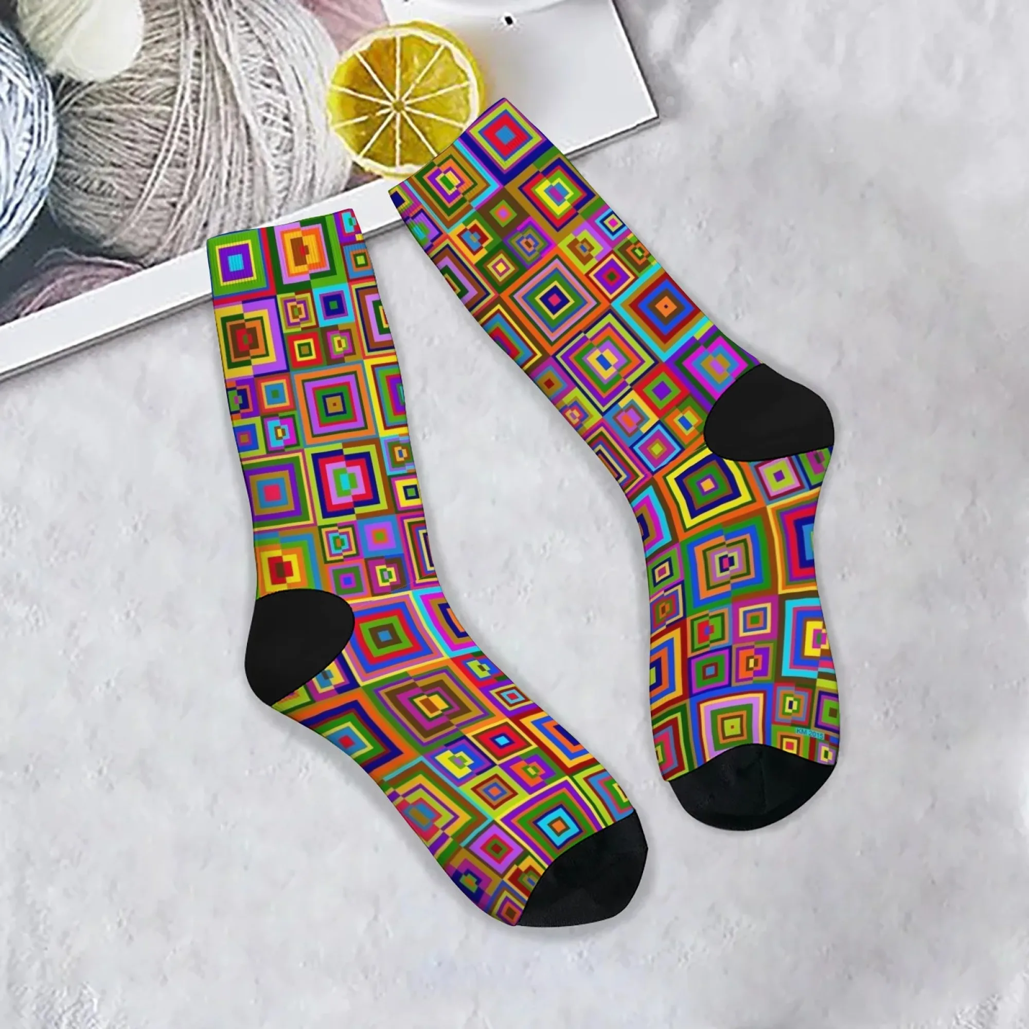 Harajuku Retro Abstract Geometric Splicing Casual Men's Socks Comfortable Breathable Non-slip Socks Novelty Street Crew Socks