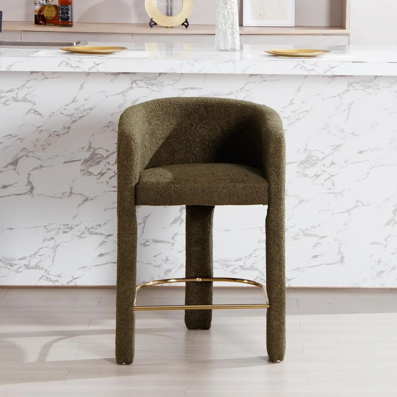 

Green Boucle Counter Height Bar Stools 26in Upholstered Barrel Chairs With Arms For Kitchen Island, Customized