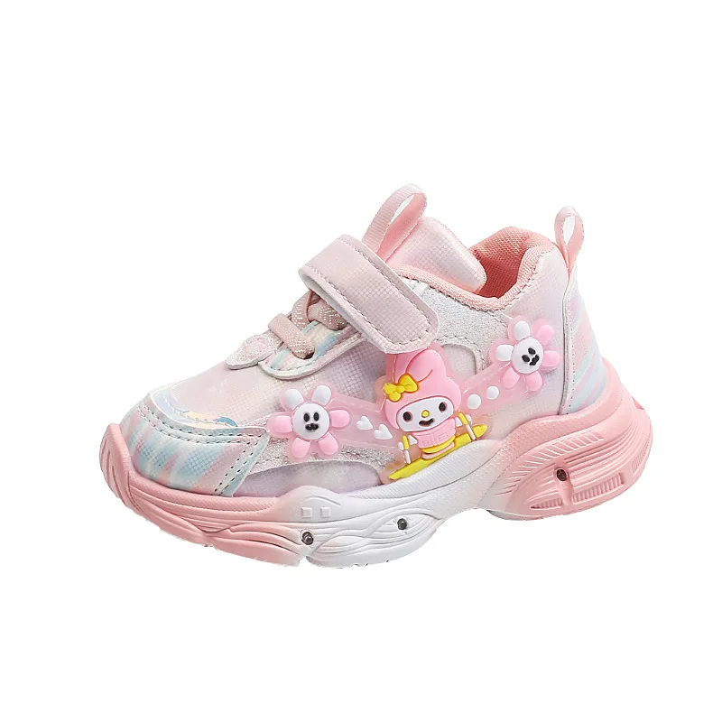 Cartoon Kuromi Girls LED Light Sports Shoes 2024 New Children\'s Anti Slip Soft Sole Cute Casual Shoes Luminous Shoes