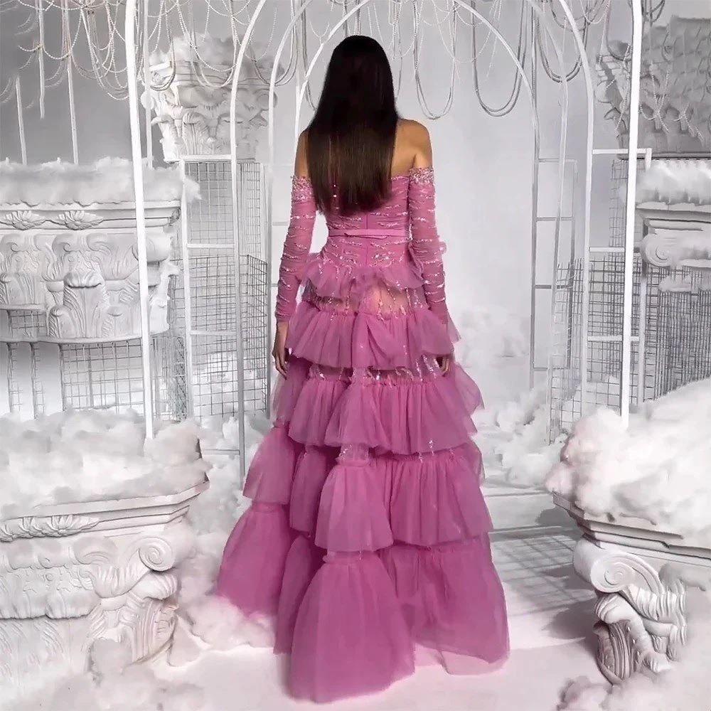Customized Jiayigong Exquisite Off-the-shoulder Ball gown Cocktail Celebrity Sequin Flowers Draped Fold Chiffon vestido festa 칵