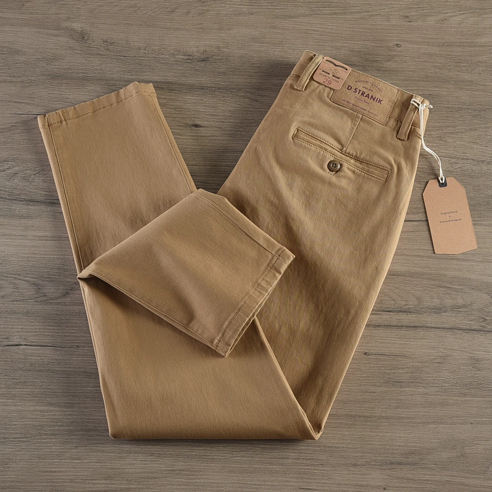 2371# Spring and Autumn New American Retro Cargo Pants Men's Simple 100% Cotton Washed Loose Elastic Casual Straight Trousers