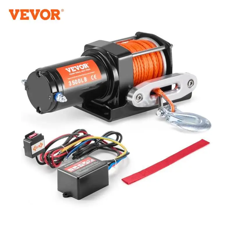 

VEVOR 3500lbs Electric Winch ATV/UTV Wired Car Winch with 39 ft Synthetic Rope Aluminum IP55 Waterproof for Towing Boat Truck