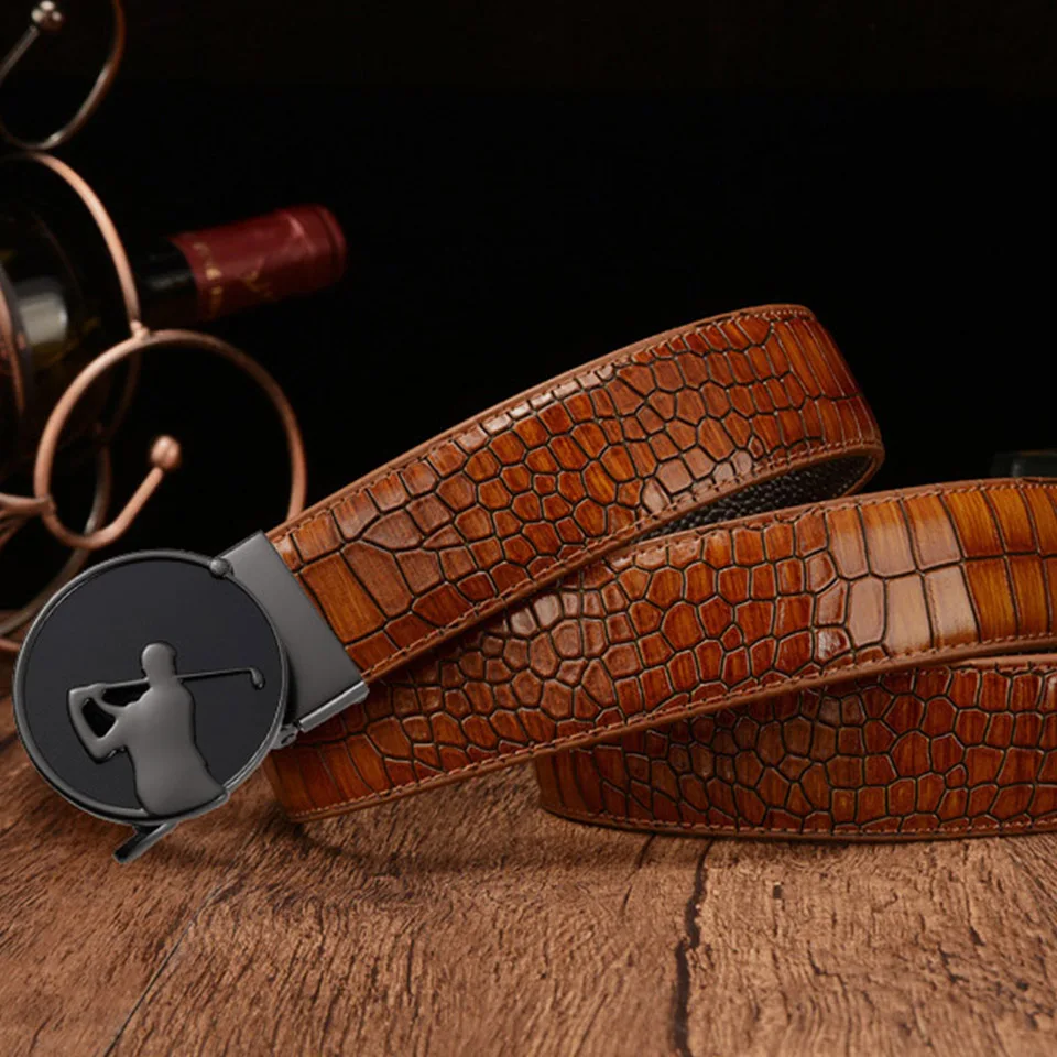 3.5Cm Brede Ronde Golfleren Riem Heren Zakenreis Automatische Gesp Luxe Designer Retro Riem