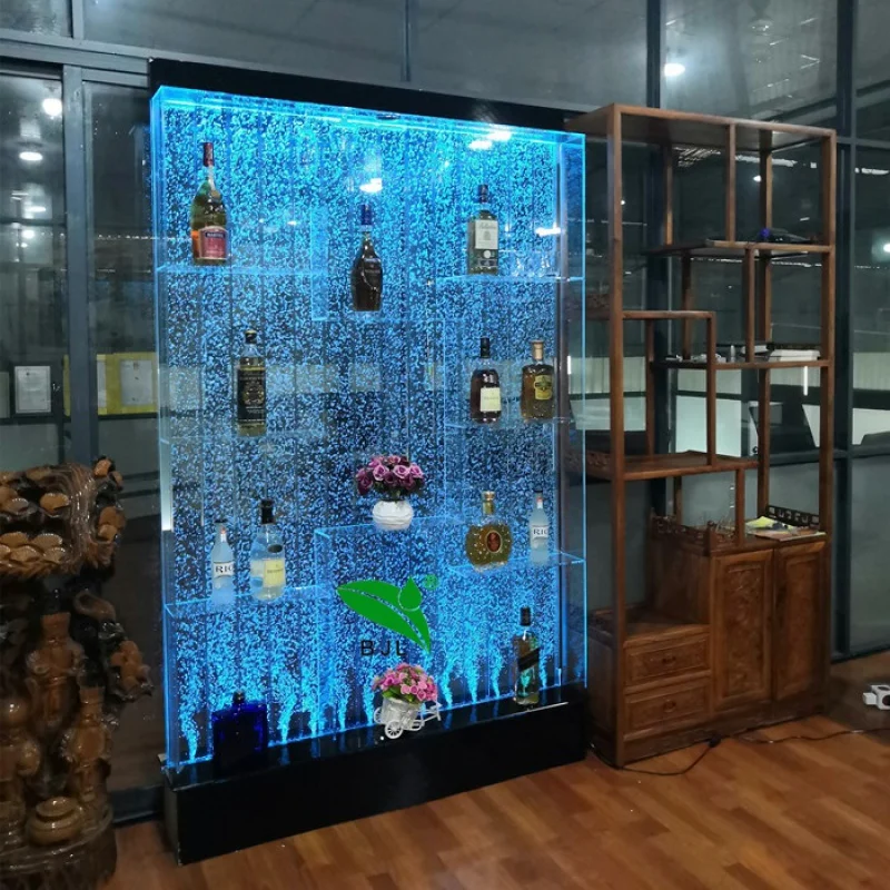 Muebles de bar y salón personalizados, panel led de burbujas de agua, exhibición de armario de vino