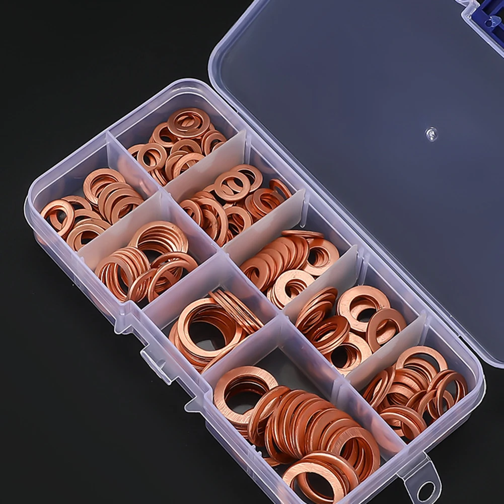 Copper Crush Washers 200 pcs O-For Ring Gasket Kit Designed for Engine Oil Drain Applications in Diverse Mechanical Systems