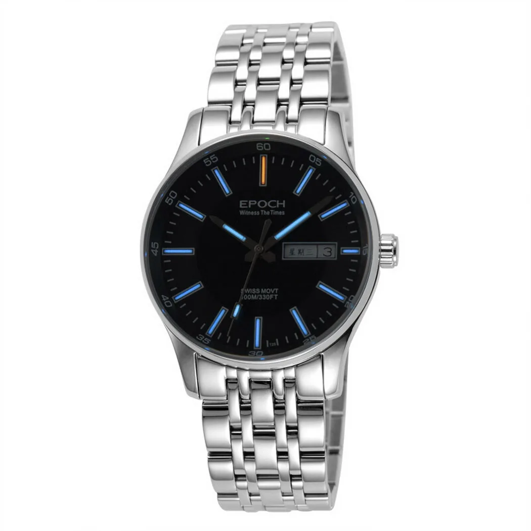 Epoch masculino relógio de luxo 40mm moda quartzo relógio de pulso luminoso à prova dwaterproof água safira calendário duplo 11 anos não substituir bateria