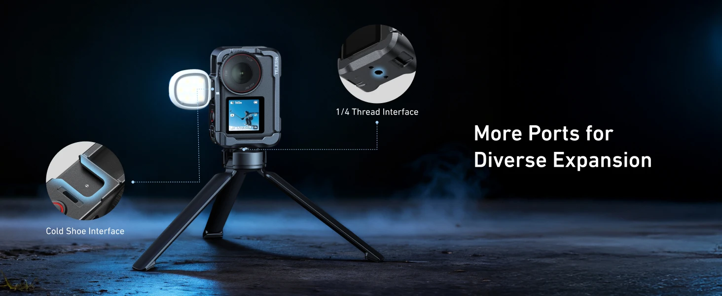 TELESIN Aluminiumlegierung Schutzgehäuse mit Dual Cold Shoe Adapter für DJI OSMO Action Kamera Metall Rabbit Cage Zubehör 6 – Detail 9