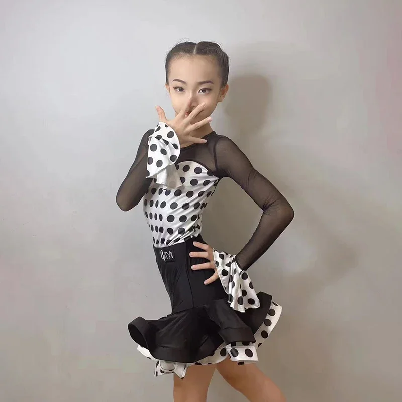 Moda niños puesta en escena trajes de baile niñas vestido de baile latino vestidos de competición de baile de salón para niños