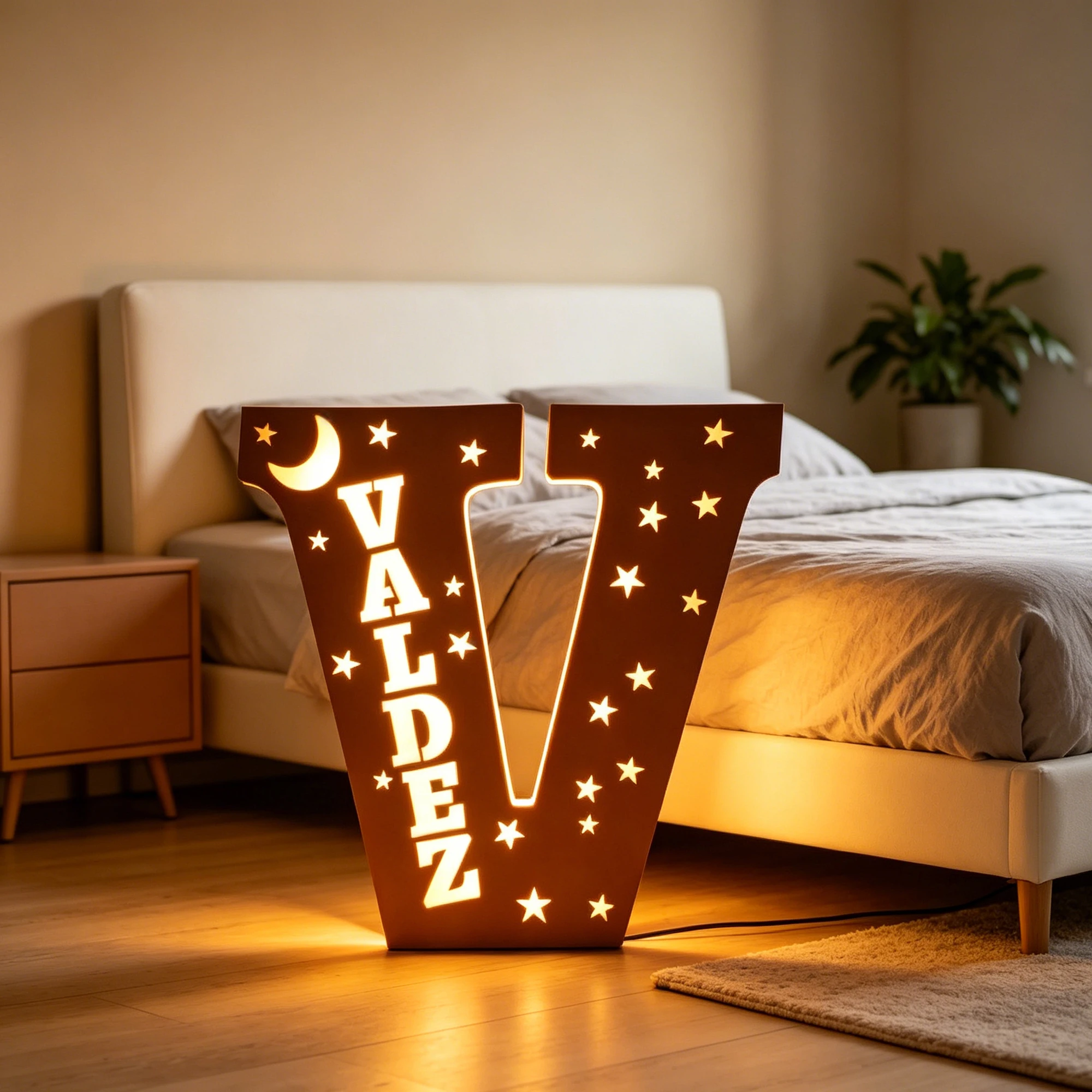 1Pc Custom USB Powered Wooden Alphaet Name Light Sign Ornament,Home Room Decor,Wedding Birthday Anniversary Graduation Gift