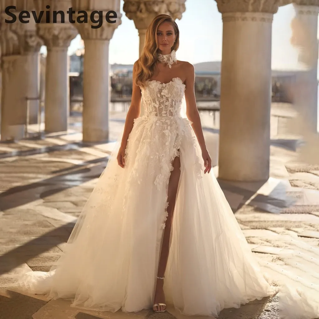 

Sevintage 2025 New Boho Tulle A Line Wedding Dress With Wrap Sweetheart Lace Appliques Bridal Gowns Customized