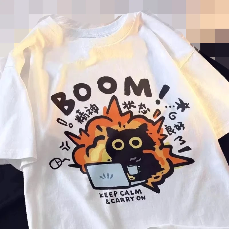 Summer Mental State Short Sleeved T-shirt for Women Tee Clothes Loose Casual Cartoon Oversized Top Y2K Summer Tee Shirt S-5xl