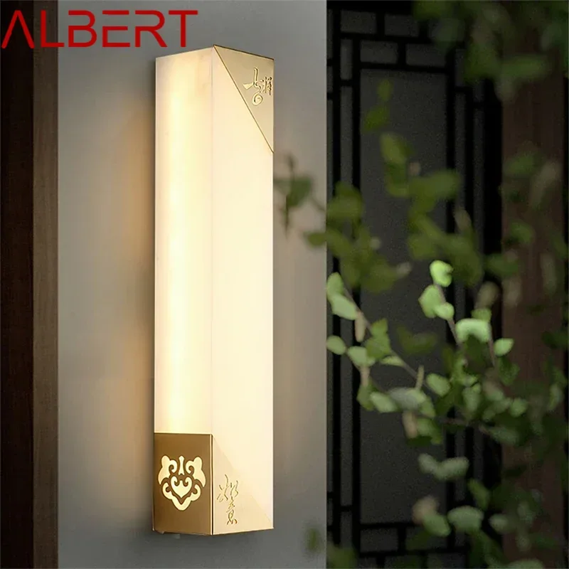 ALBERT lampu dinding luar ruangan marmer kuningan LED kontemporer lampu listrik tahan air untuk balkon lorong halaman vila Gerbang Hotel