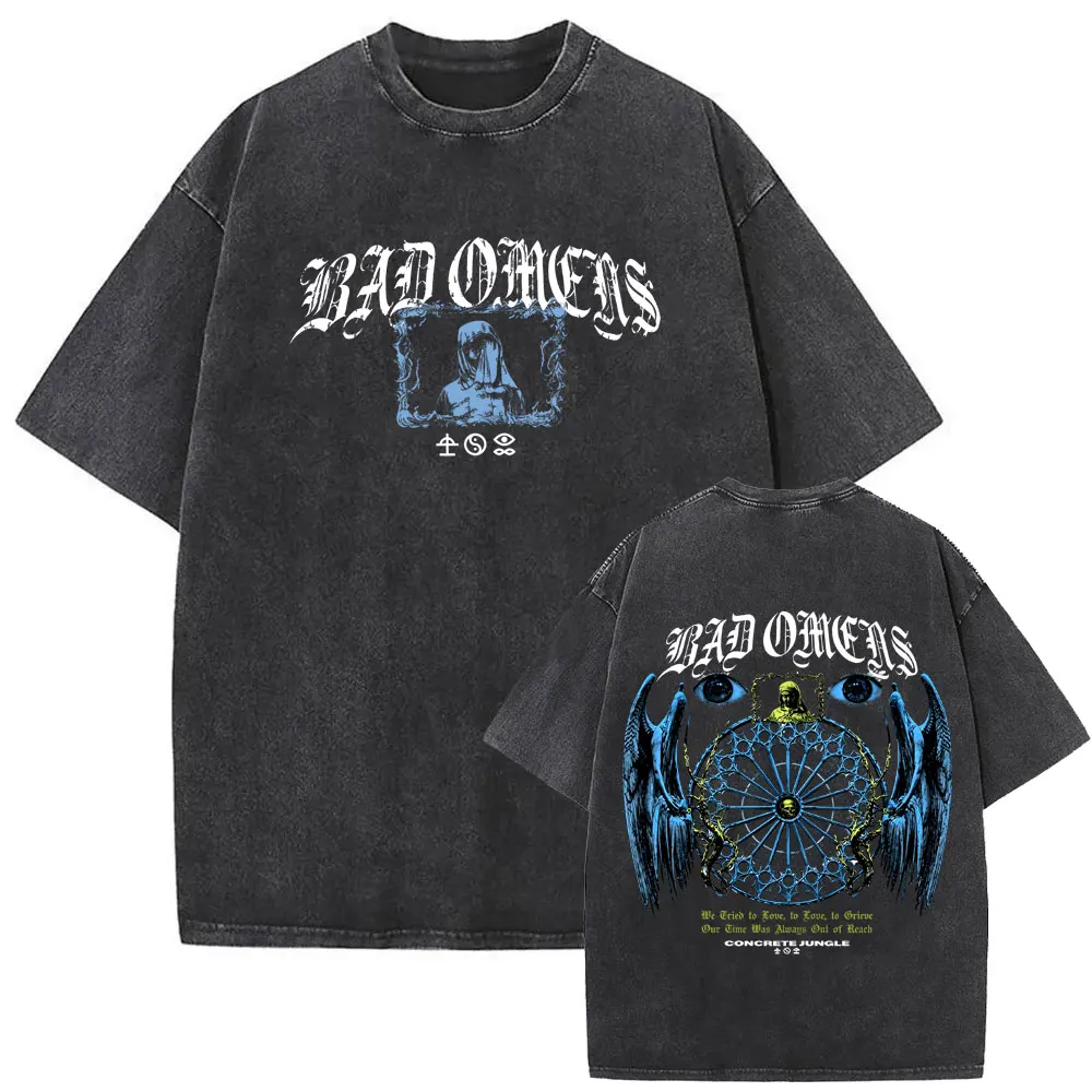 Rock Band Bad Omens Vintage Washed T Shirt Men Women Casual Retro Cotton T-shirt Men's Clothing Hip Hop Gothic Oversized Tshirt