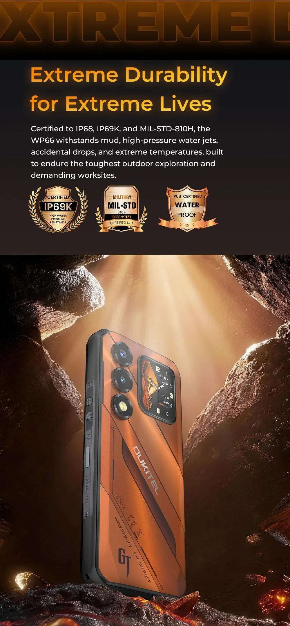 [Shipping From Poland] Oukitel WP66 Ultra-slim Rugged Smartphone, 36GB(12+24) RAM+512GB ROM, Dual Screen with Auxiliary Secondary Display, Dimensity 7000 5G Chipset, 6.6" FHD+ 120Hz Screen, 11000mAh Big Battery, 100MP Main Camera, 33W Fast Charging