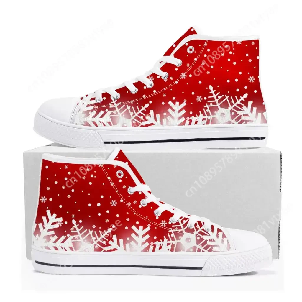 Merry Christmas Santa Claus Snowman High Top Sneakers Mens Womens Teenager Canvas High Quality Sneaker Couple Shoes Custom Shoe