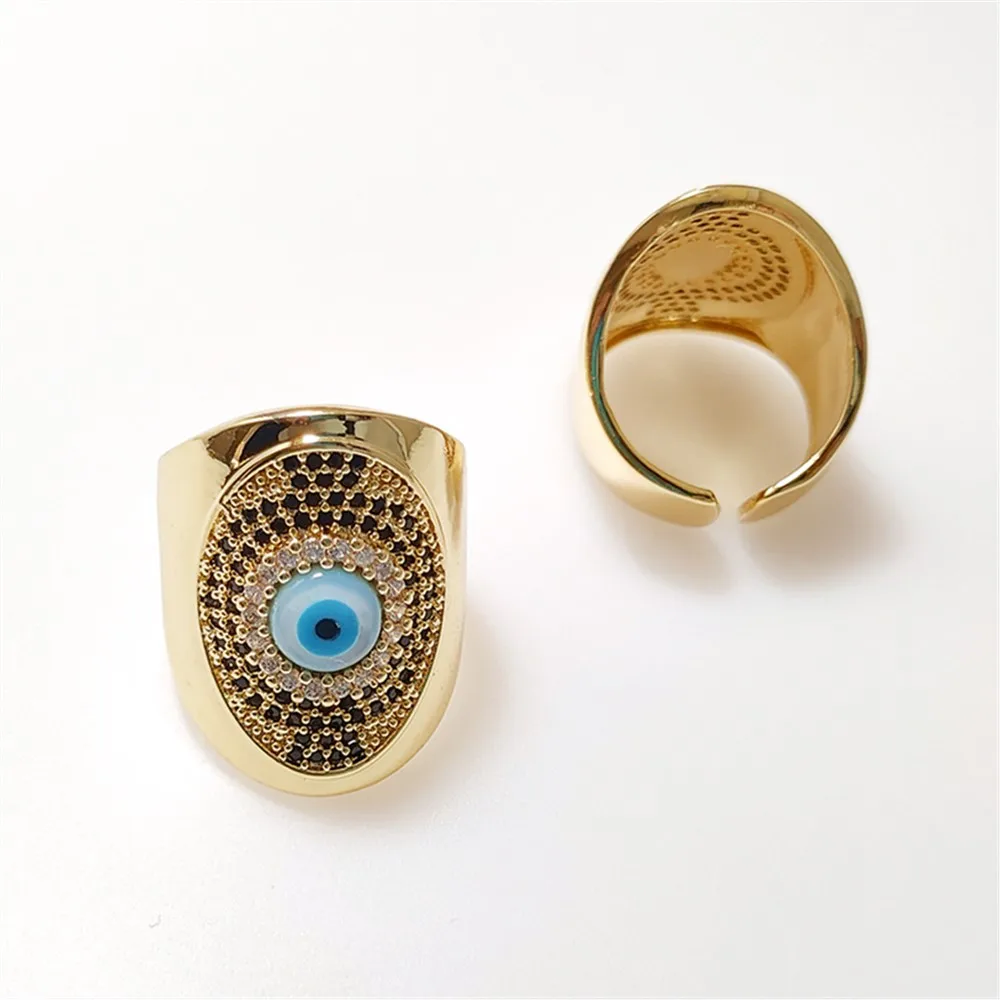 FUWO 1Pcs High Quality Natural Shell Evil Eye Ring,Golden Plated Cubic Zirconia Jewelry Gift For Women/Men Adjustable Size RG075