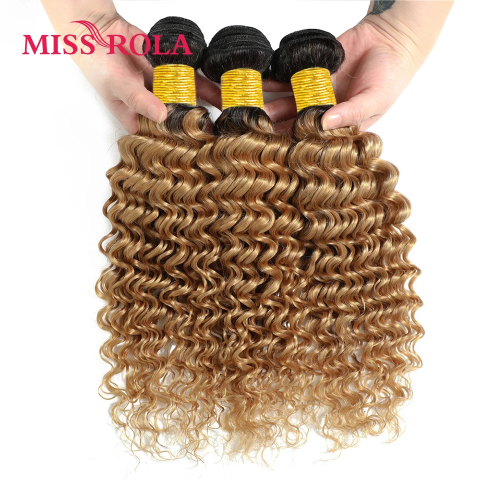 Miss Rola Hair Malaysia Deep Wave Human Hair Weavings With 4x4 Lace Closure Blonde 99J Ombre Quality Remy Hair Bundles Closures