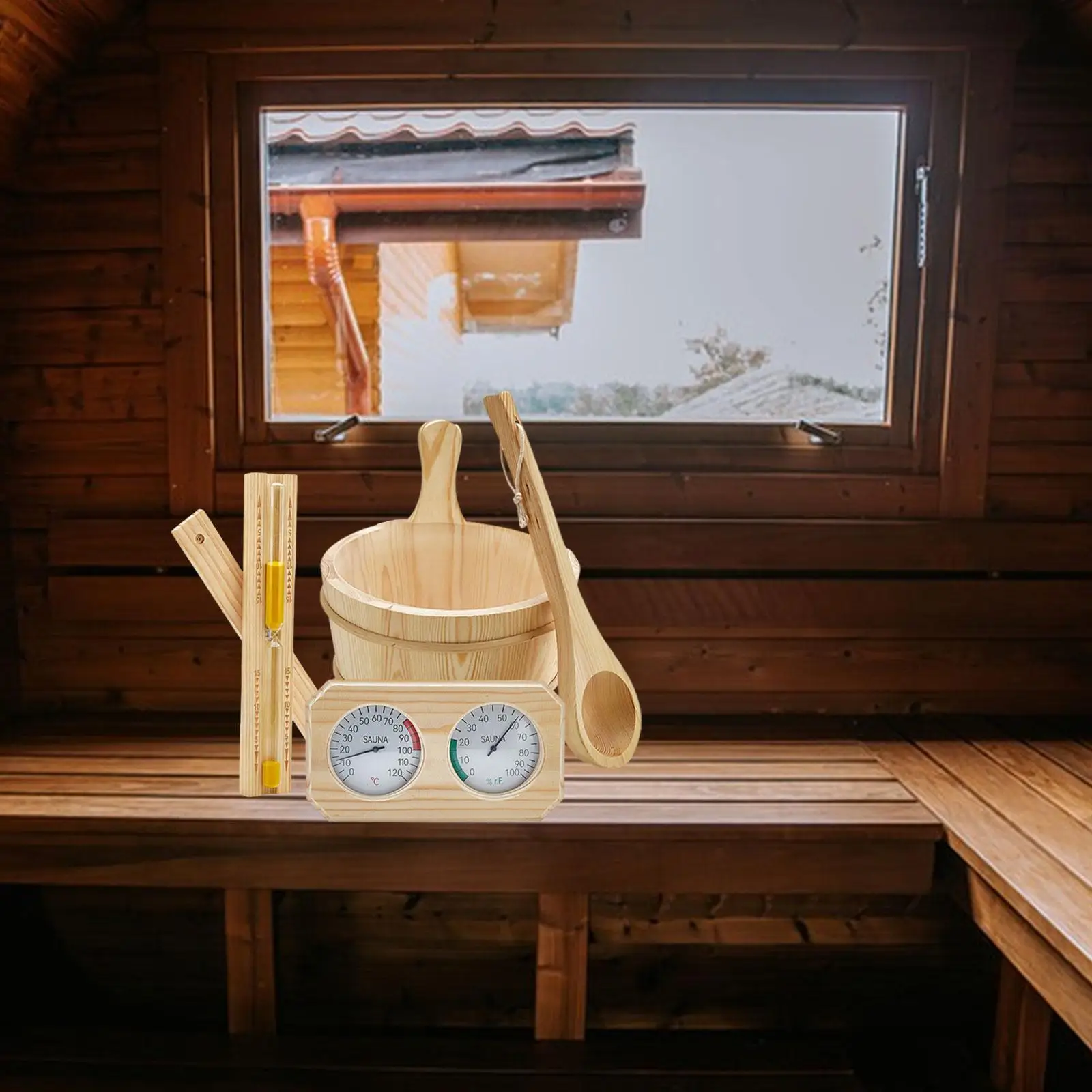 

Sauna Accessories Set 4L Hourglass Sand Timer Thermometer Hygrometer for Bathtub