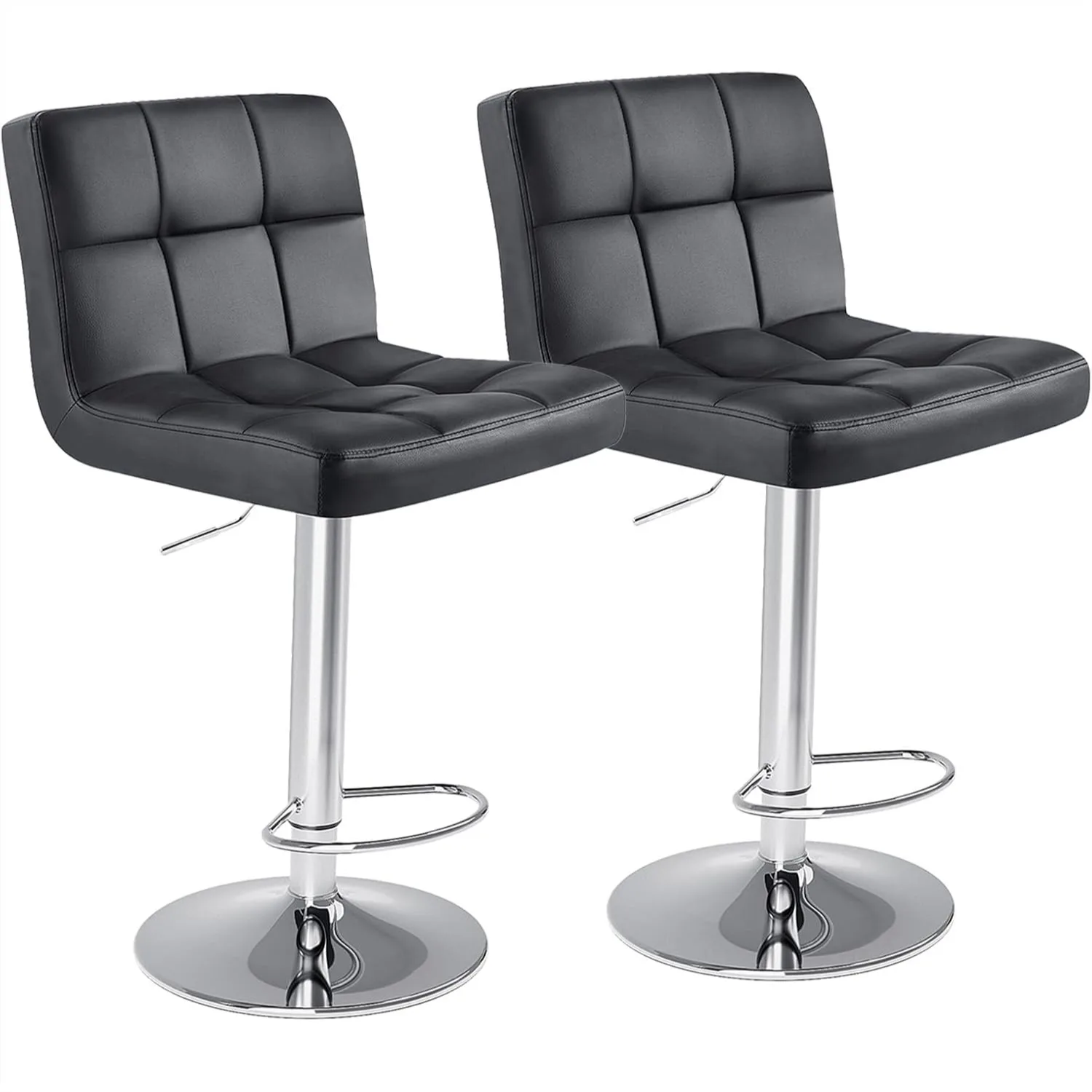 

Bar Stools Set of 2, Armless PU Leather Adjustable Swivel Barstools, Hydraulic Kitchen Counter Height Chairs with Back, Black
