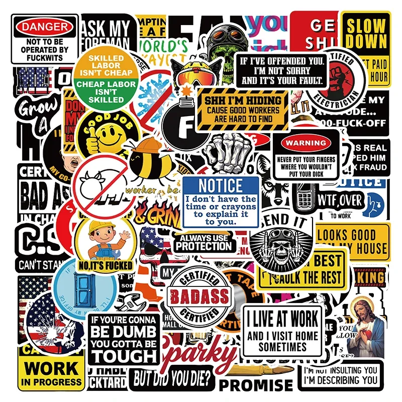 100PCS Warning Sign Graffiti Stickers Children DIY Fashion Diary Stationery Box Bicycle Helmet Decoration Aesthetics Decals Toys