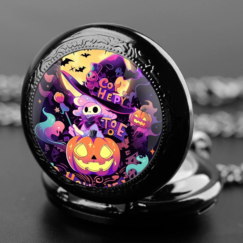 Halloween Geschenk Jack o 'Laterne Glaskuppel Quarz Taschenuhr für Kinder arabische Ziffern Halskette Zubehör Halloween Dekorationen