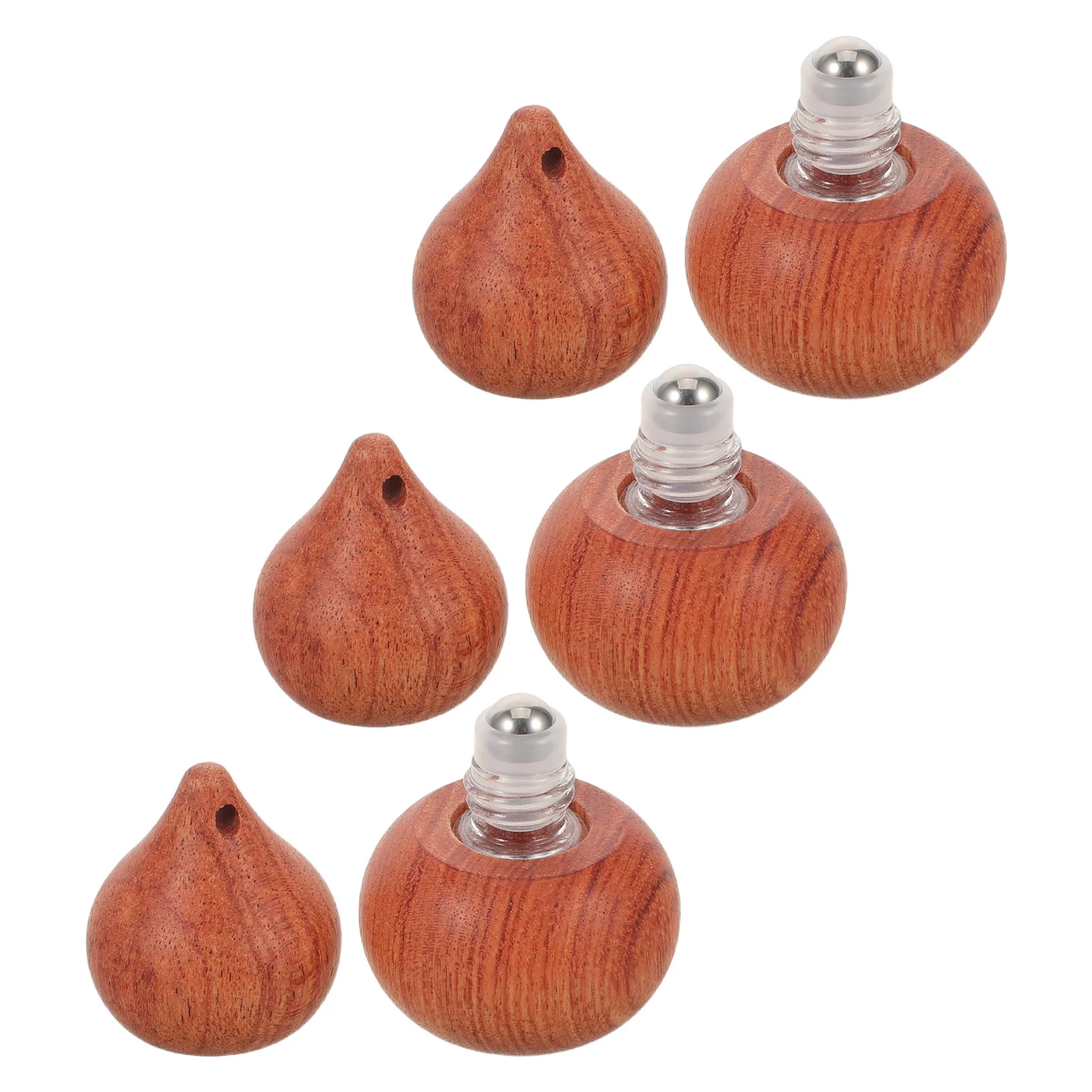 

3Pcs Portable Essential Oil Diffuser Holder Natural Wood Car Freshener Empty Bottle Gourd Style Roll on Perfume Jar