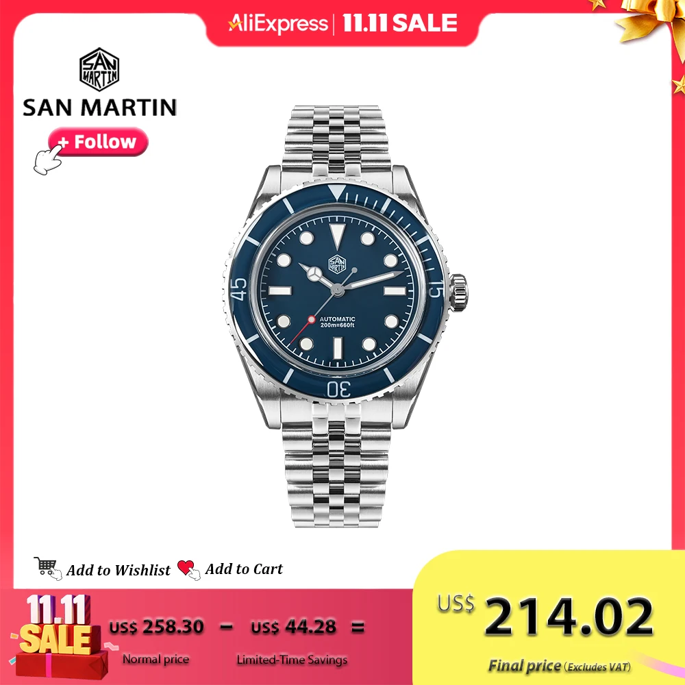 

San Martin 40mm Men Dive Watch NH35 Automatic Movement Mechanical Wristwatches Sapphire Crystal Fully Luminous Waterproof 20Bar