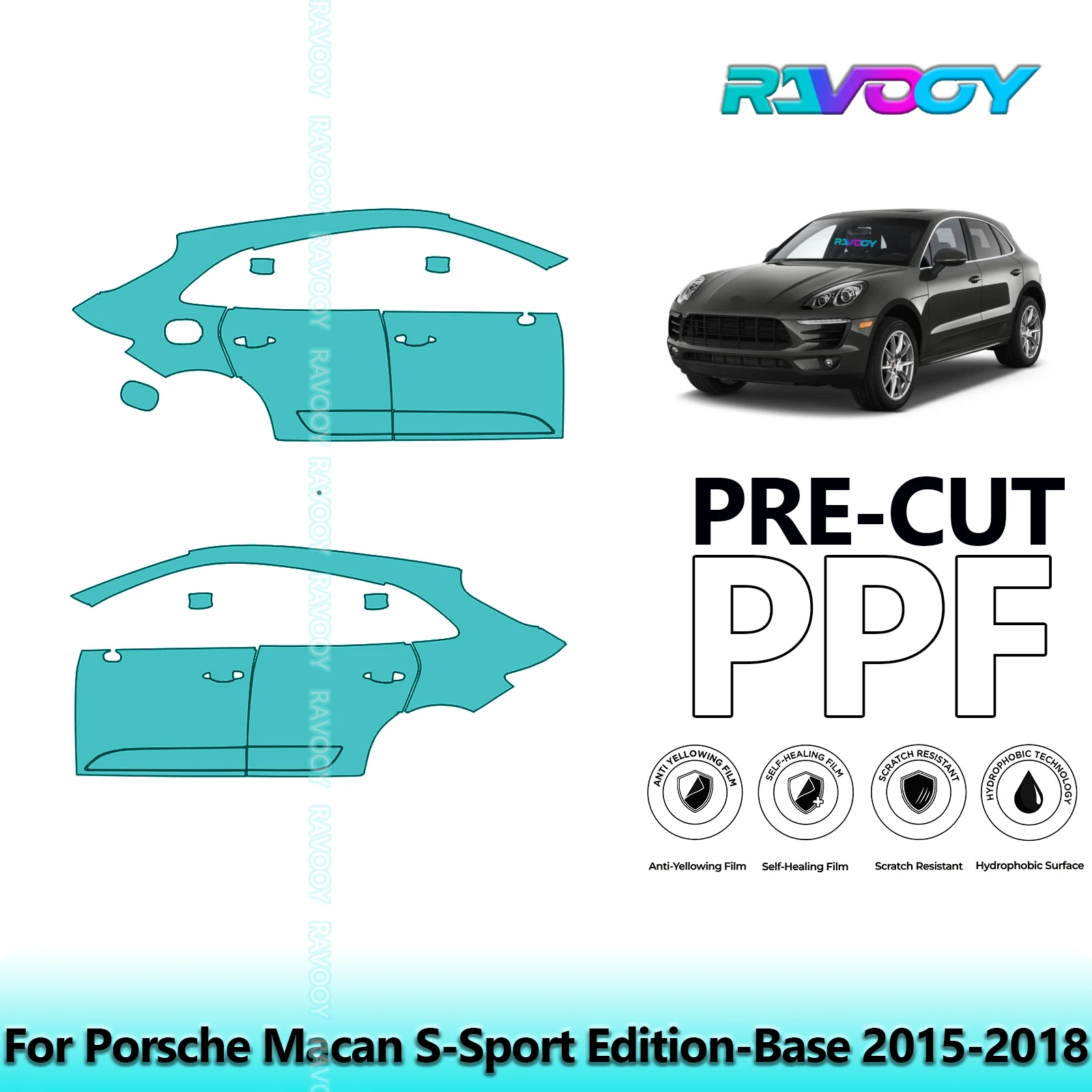 

For Porsche Macan S-Sport Edition-Base 2015-2018 8.5mil Pre-Cut PPF Door & A/B Pillar Kit TPU Paint Protection Film Set