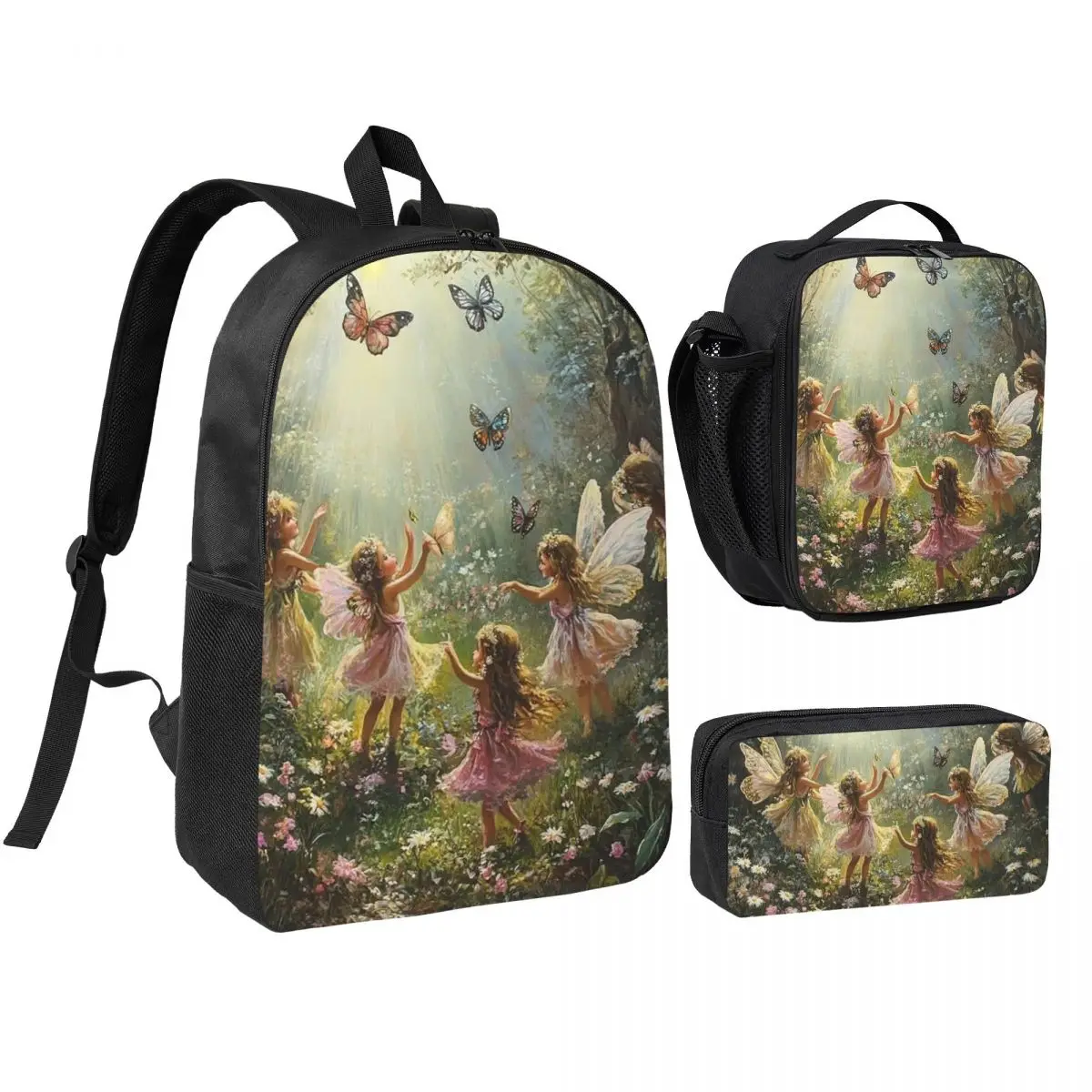Flower Fairies Dancing Backpack Student BookBag School Bag Shoulder Bags 3ps Insulated Lunch Bag Pencil Case