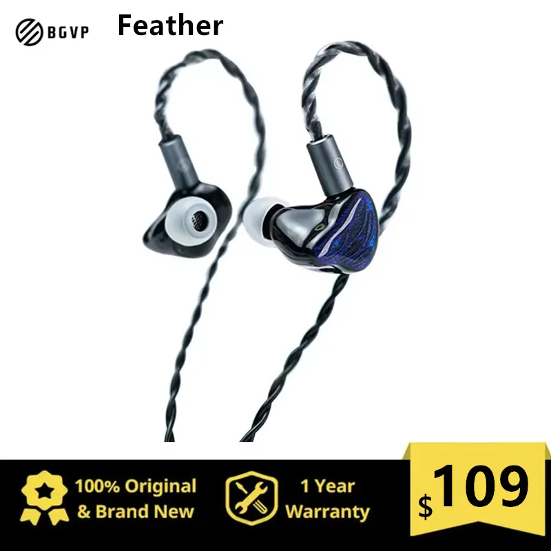 

BGVP Feather 4BA+1DD Hybrid Driver HiFi Earphone Music Sports Earbuds Game Headphones Single Crystal Copper Silver Plated Cable